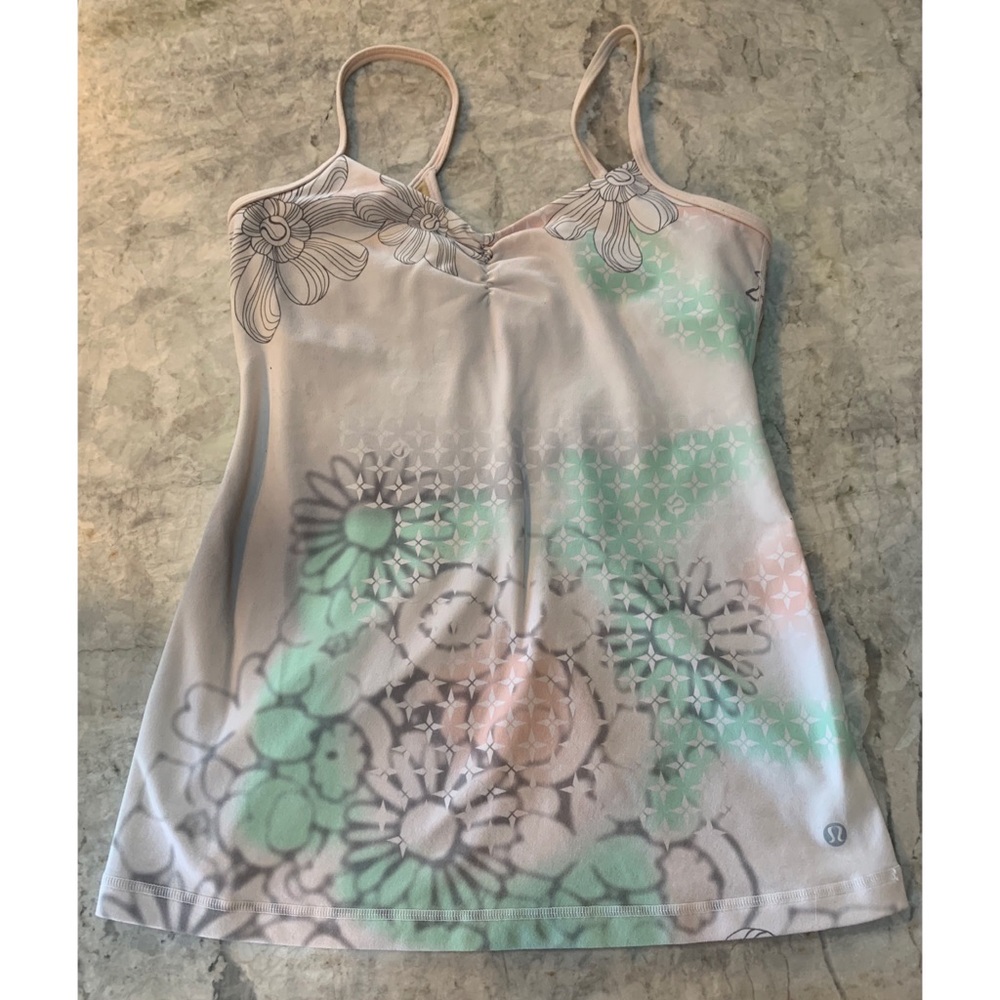 Lululemon White Flowery Work Out Tank Top